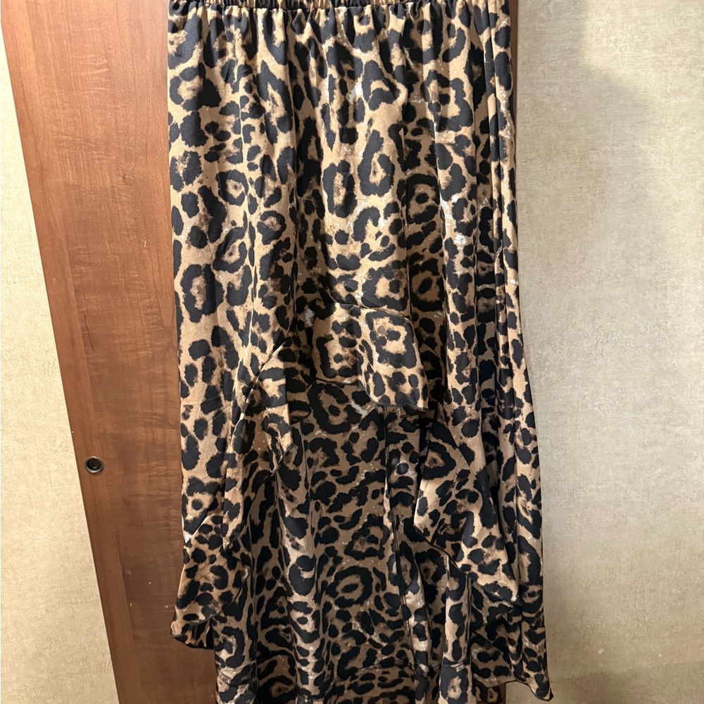 SHEIN Black and Brown Leopard High Low Skirt